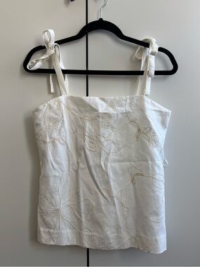 Zara White Floral Embroidered Tie-Shoulder Camisole